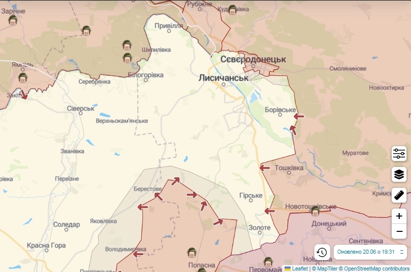 КАрта бойових дій на Луганщині станом на 21.06.2022