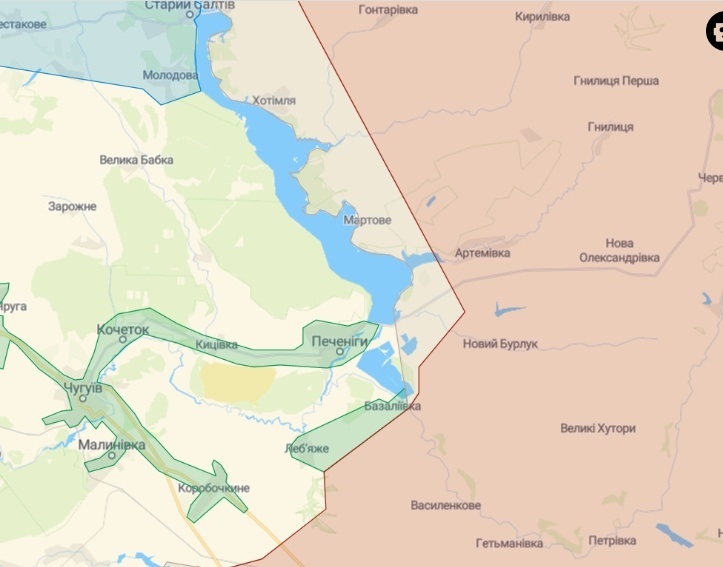 карта бойових дій біля селища Печенегі станом на 24.06.2022