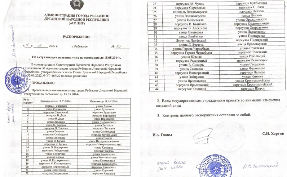 На Луганщині російські окупанти повертають ряданські назви вулиць, 20.11.2023
