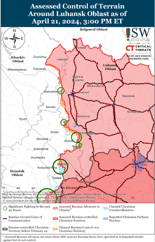 Сили оборони України під час боїв просунулися вперед на південь від Кремінної, 22.04.2024